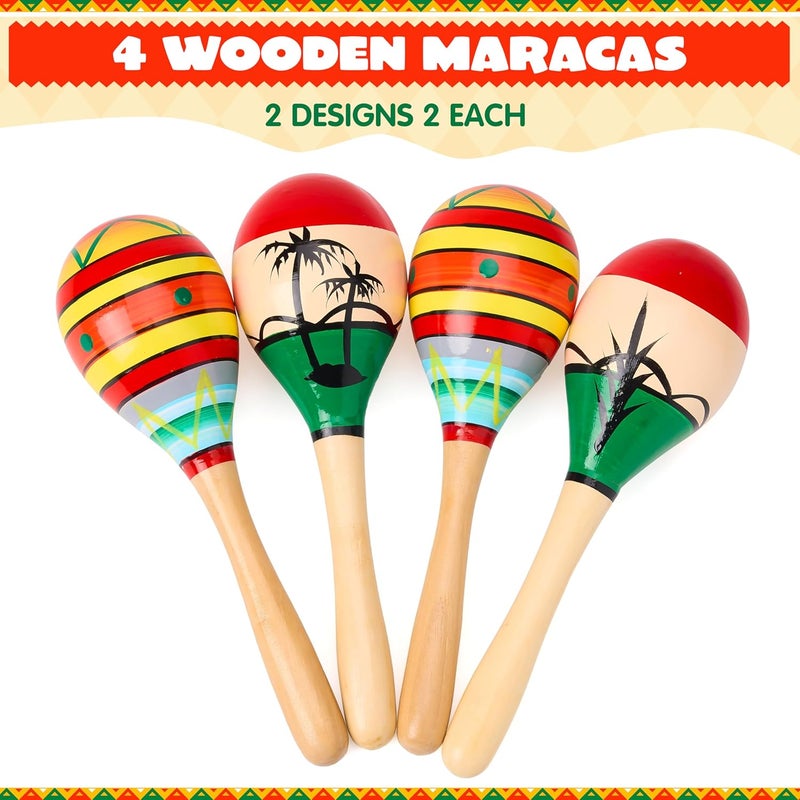 JOYIN 4 قطع ماراكاس خشبية 7.6" للأطفال لعيد Cinco De Mayo، سحر ماراكاس، صانعة ضوضاء خشبية لم favors حفلات فيستا المكسيكية، حفلات موسيقية ممتعة، حفلات لواو، كرنفالات، حدث تاكو الثلاثاء - Image 2
